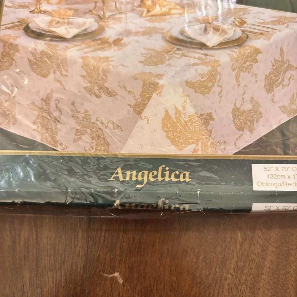 Vintage Bardwil Angelica Angel Cherub Tablecloth 52x70 Navy Gold New Sealed